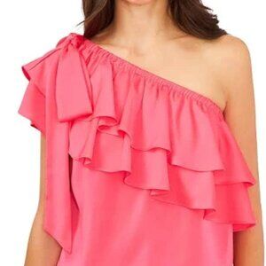CeCe Pink Ruffled One Shoulder Blouse | Perfect for Any Occasion - size Small